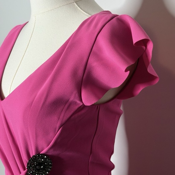 Pinko GAFF ABITO Fuchsia Ruffle Midi Dress IT 38 US 2 Elegant Cocktail - Picture 6 of 15